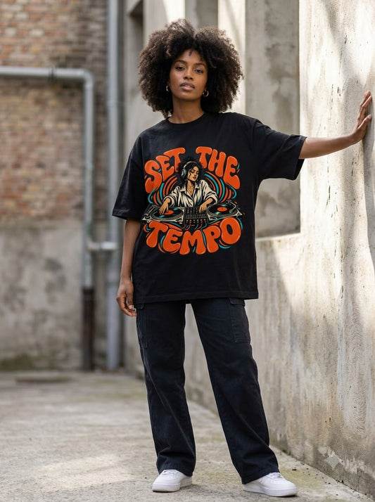 "Set The Tempo" Oversized Graphic Tee
