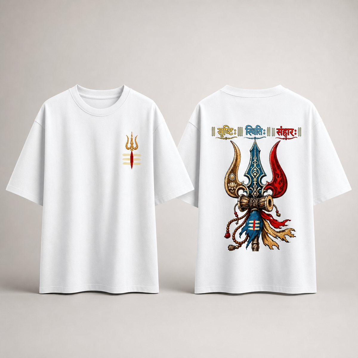 "Srishti Sthiti Samhara" Trishul Graphic Oversized Tee by AuraReiment