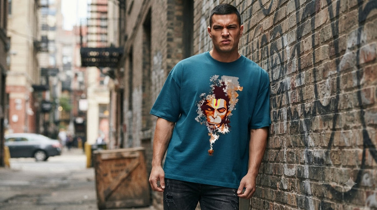 "Bajrangbali" Hanuman Graphic Oversized Tee by AuraReiment