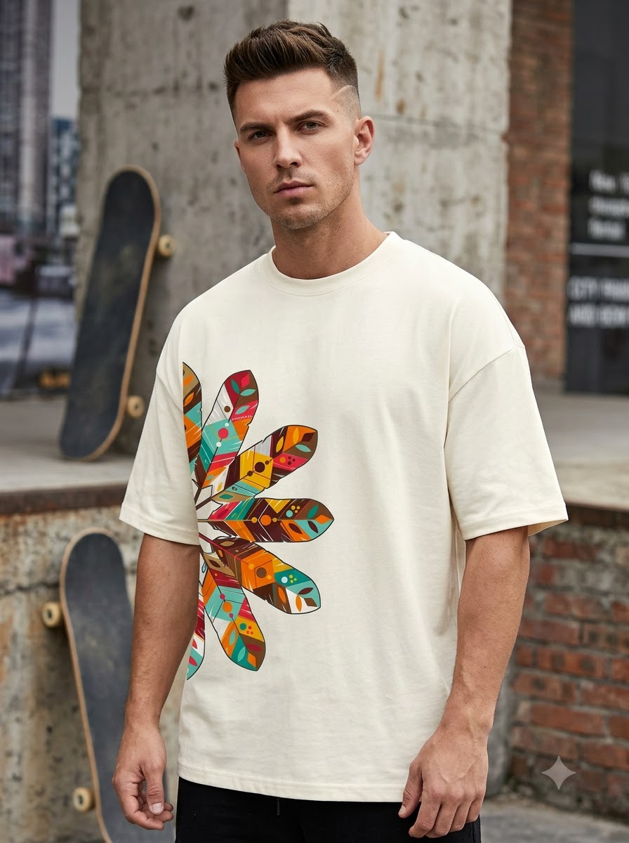 Style-Focused: Bohemian Leaf Pattern Graphic Tee by AuraReiment