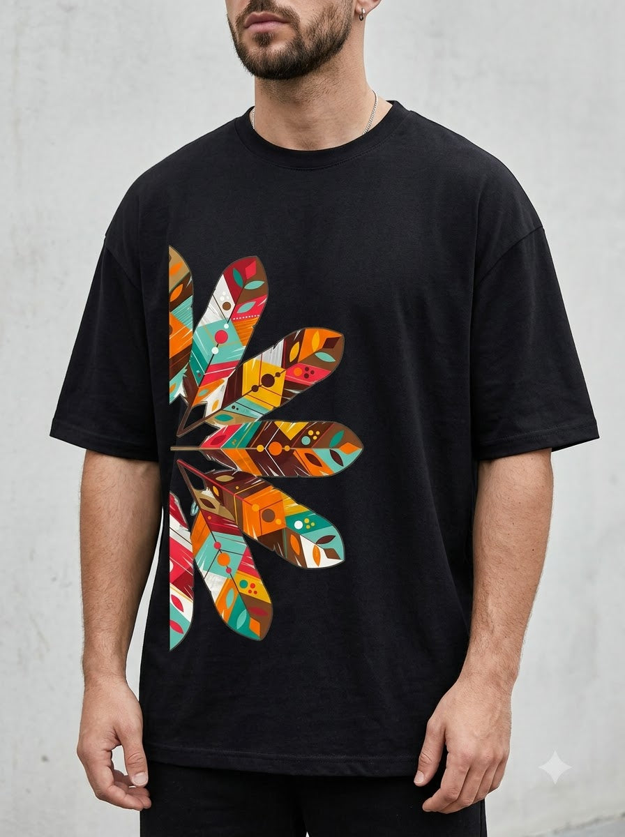 Style-Focused: Bohemian Leaf Pattern Graphic Tee by AuraReiment