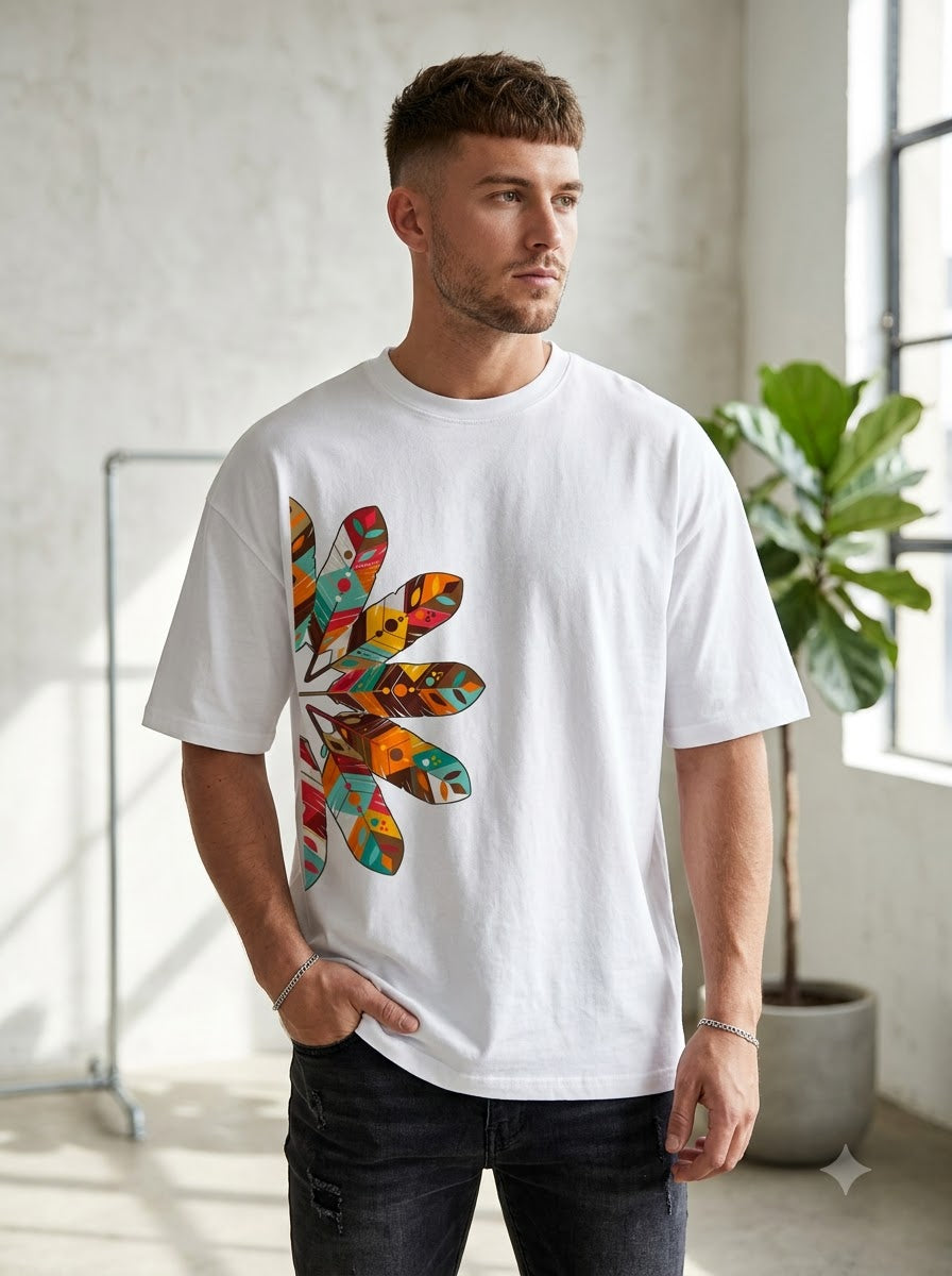 Style-Focused: Bohemian Leaf Pattern Graphic Tee by AuraReiment