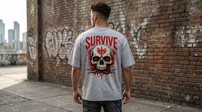 Survive Skull Print Heavyweight Unisex Oversized Tee by AuraReiment
