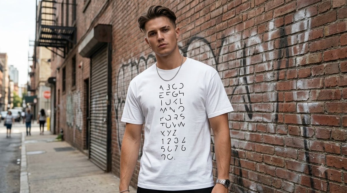 Abstract Alphabet & Numbers Printed Cotton Crew Tee by AuraReiment