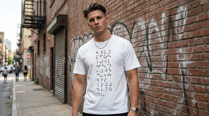 Abstract Alphabet & Numbers Printed Cotton Crew Tee by AuraReiment