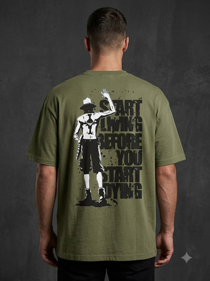 "Start Living" Anime Graphic Heavyweight Tee by AuraReiment