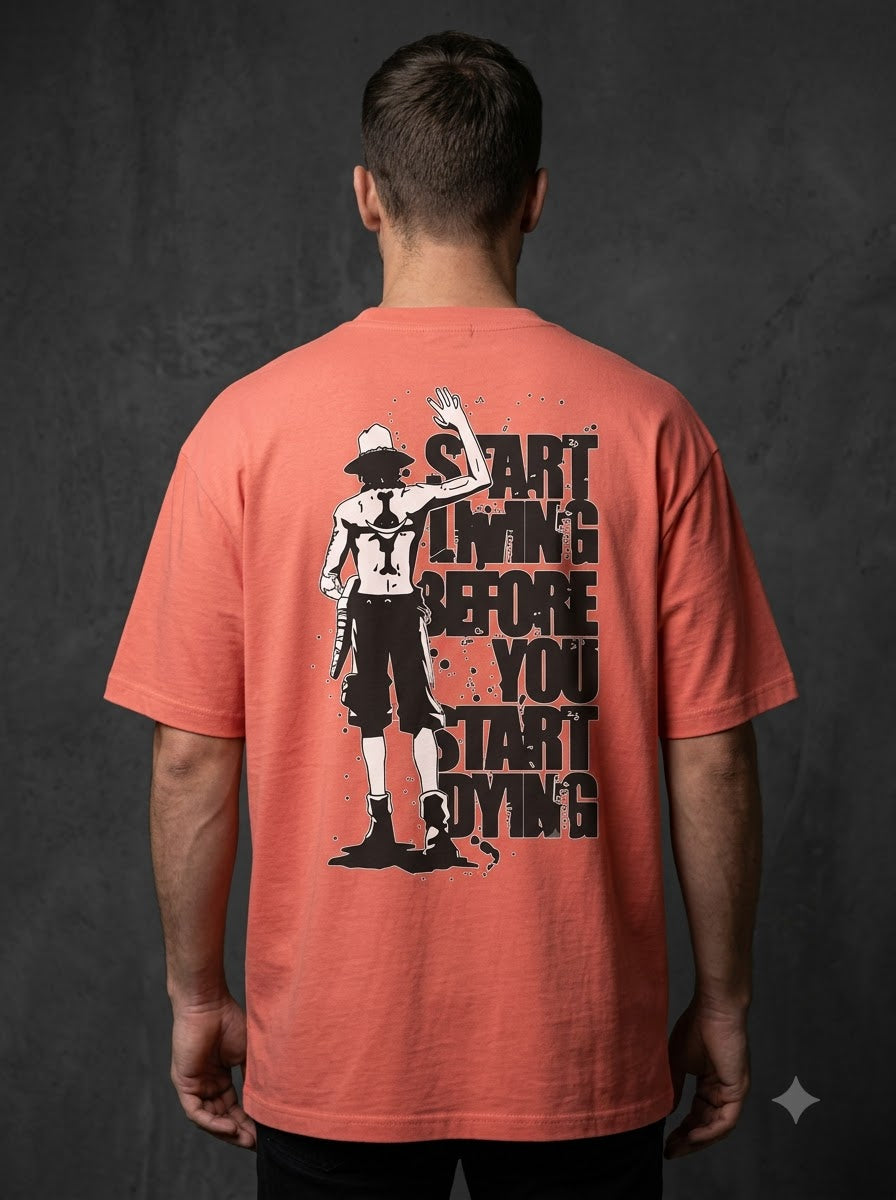 "Start Living" Anime Graphic Heavyweight Tee by AuraReiment