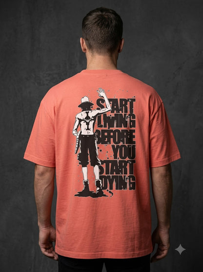 "Start Living" Anime Graphic Heavyweight Tee by AuraReiment