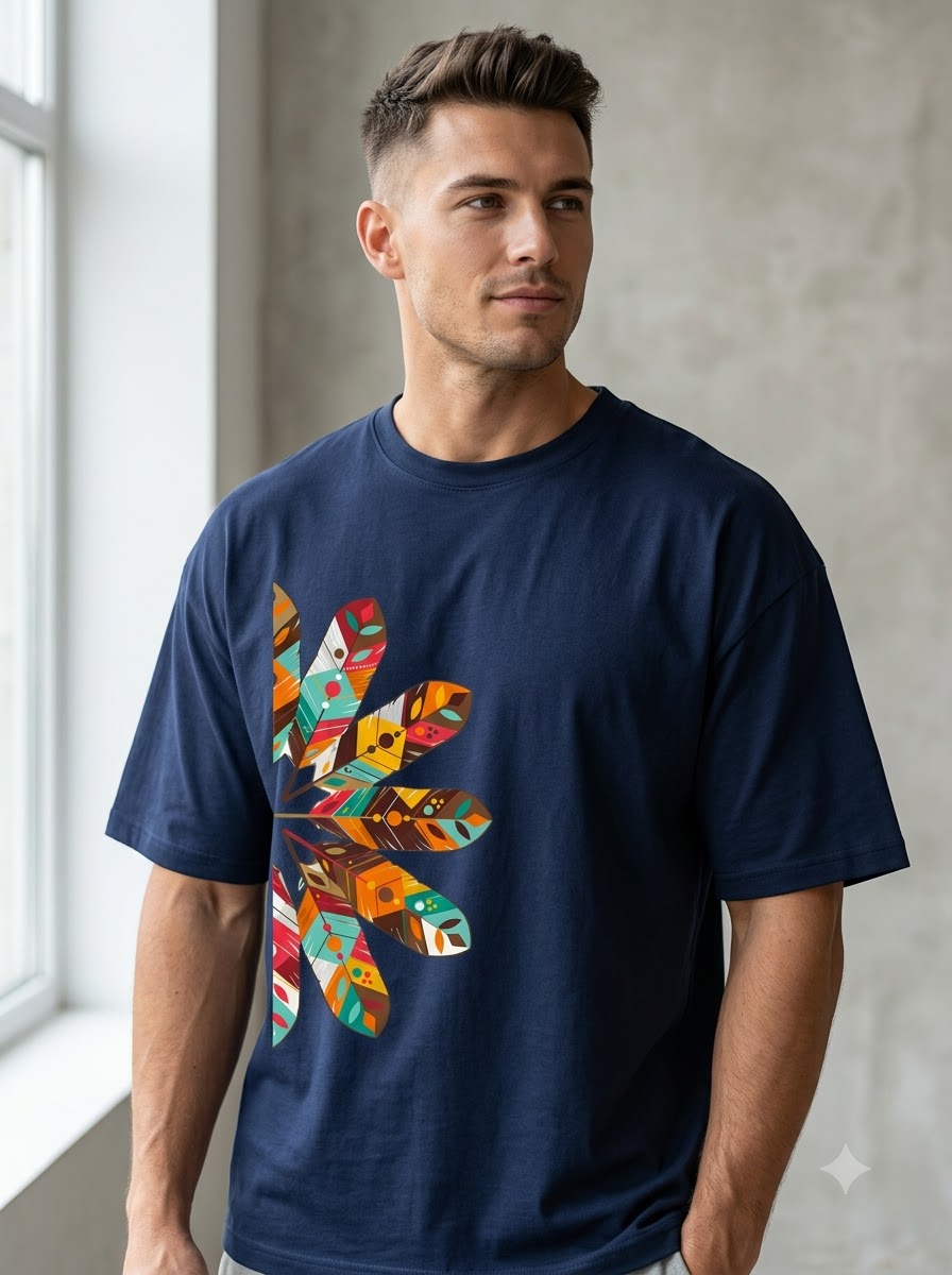 Style-Focused: Bohemian Leaf Pattern Graphic Tee by AuraReiment