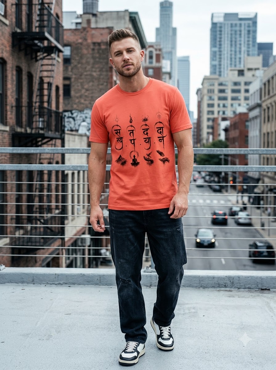"Four Pillars of Dharma" Sanskrit Graphic Tee – Light Colours