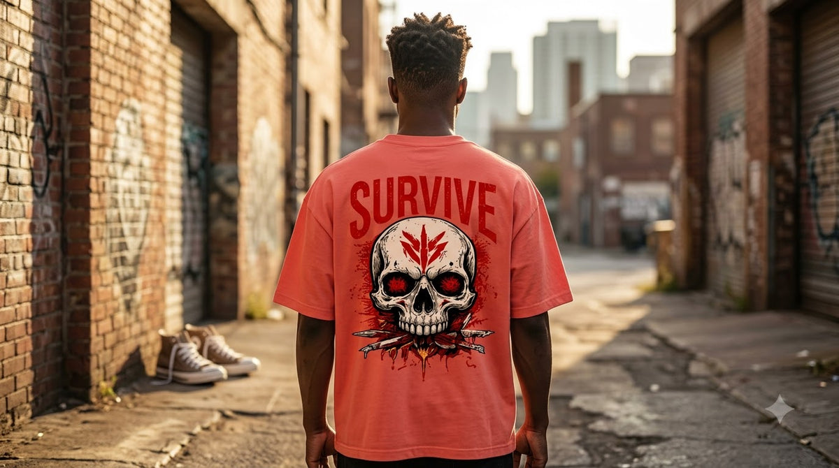 Survive Skull Print Heavyweight Unisex Oversized Tee by AuraReiment