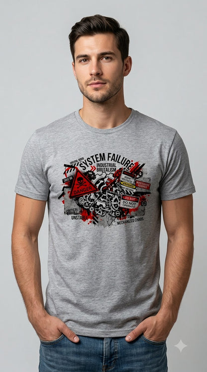 "System Failure" Industrial Chaos Graphic Tee by AuraReiment