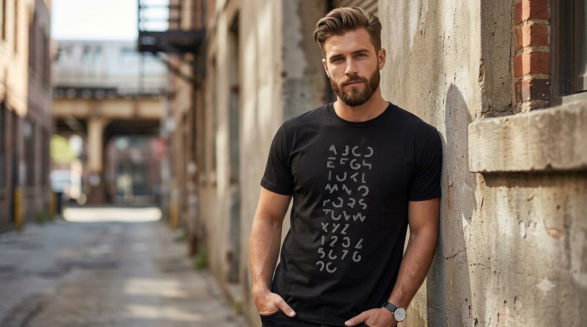 Abstract Alphabet & Numbers Printed Cotton Crew Tee by AuraReiment
