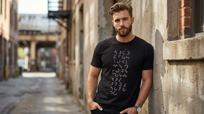 Abstract Alphabet & Numbers Printed Cotton Crew Tee by AuraReiment