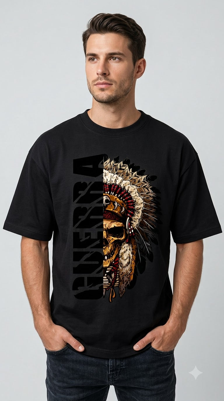"Guerra" War Chief Skull Oversized Graphic Tee by AuraReiment