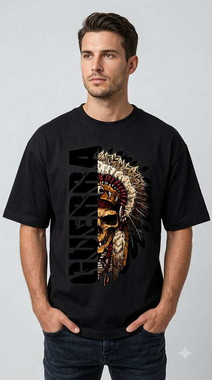 "Guerra" War Chief Skull Oversized Graphic Tee by AuraReiment