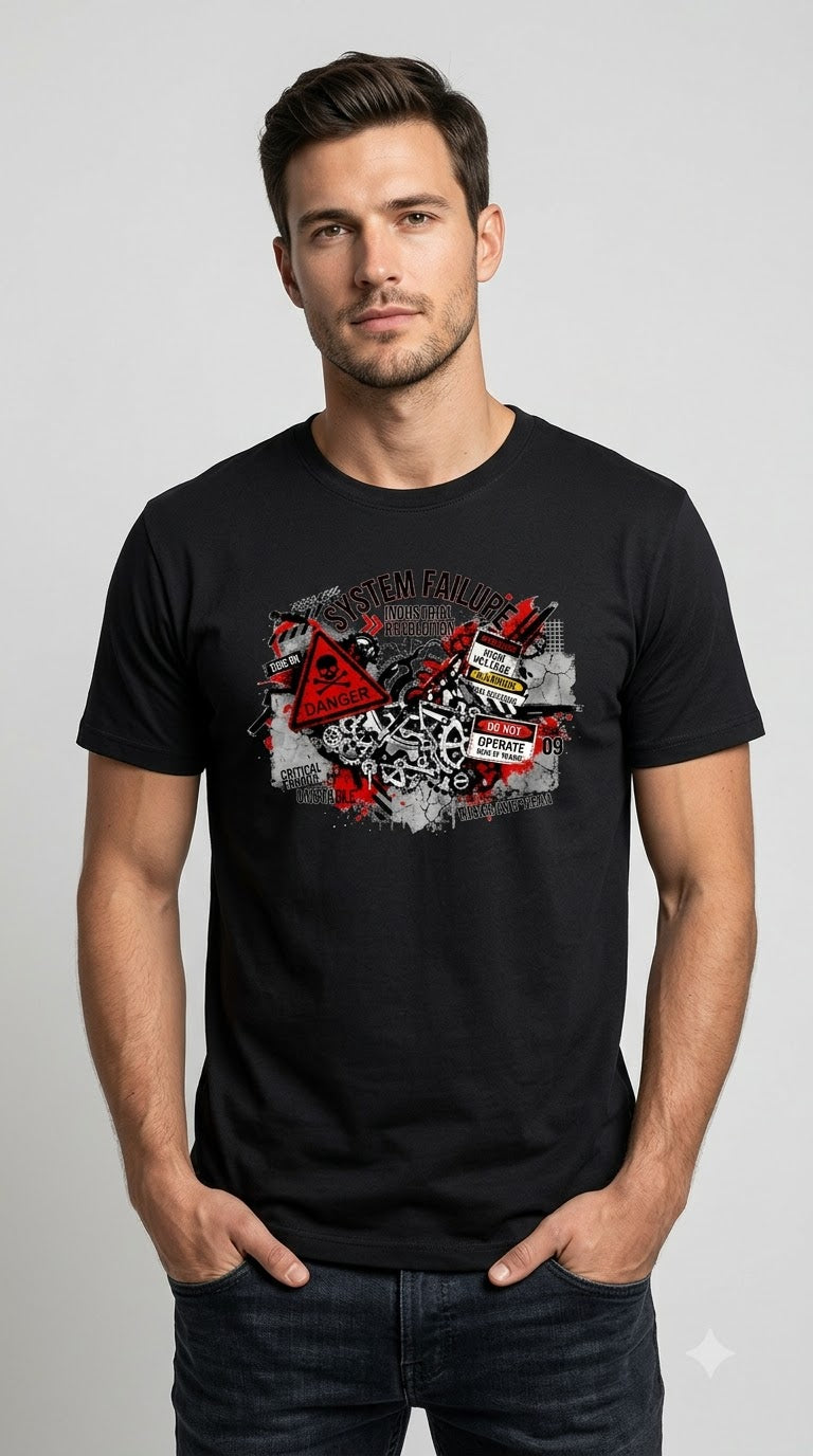 "System Failure" Industrial Chaos Graphic Tee by AuraReiment
