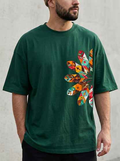 Style-Focused: Bohemian Leaf Pattern Graphic Tee by AuraReiment
