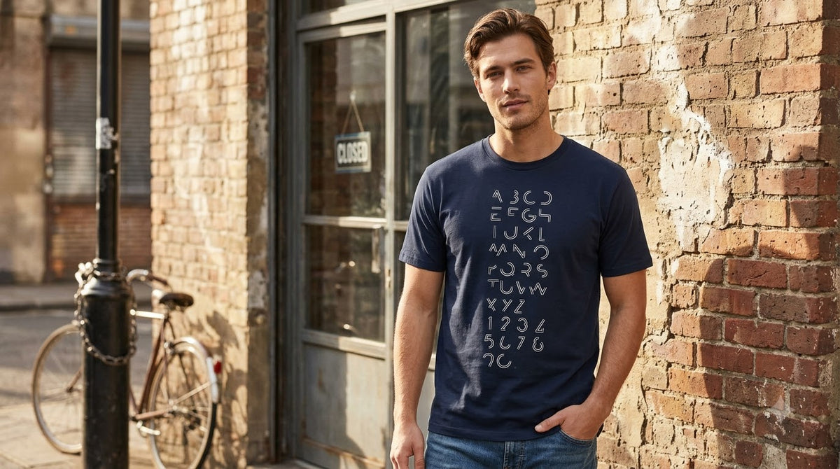 Abstract Alphabet & Numbers Printed Cotton Crew Tee by AuraReiment