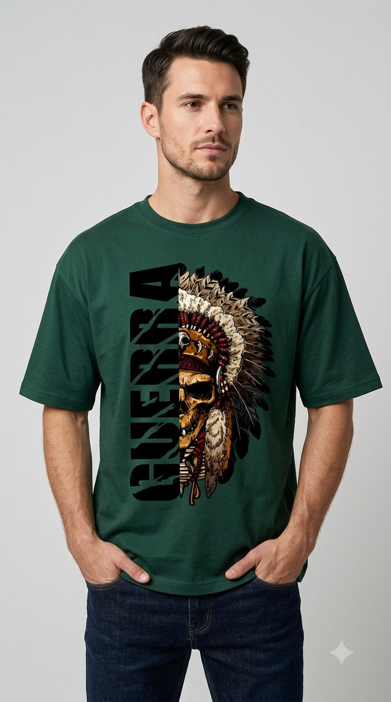 "Guerra" War Chief Skull Oversized Graphic Tee by AuraReiment