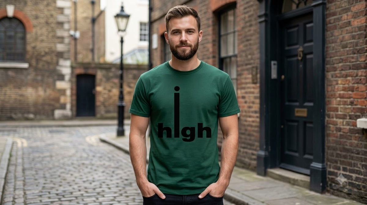 "High" Minimalist Typography Unisex Cotton Tee by AuraReiment