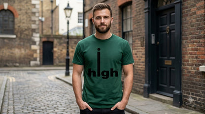 "High" Minimalist Typography Unisex Cotton Tee by AuraReiment