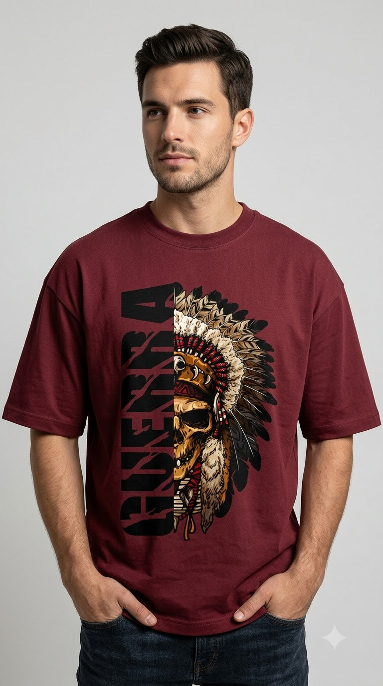 "Guerra" War Chief Skull Oversized Graphic Tee by AuraReiment