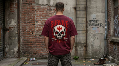 Survive Skull Print Heavyweight Unisex Oversized Tee by AuraReiment