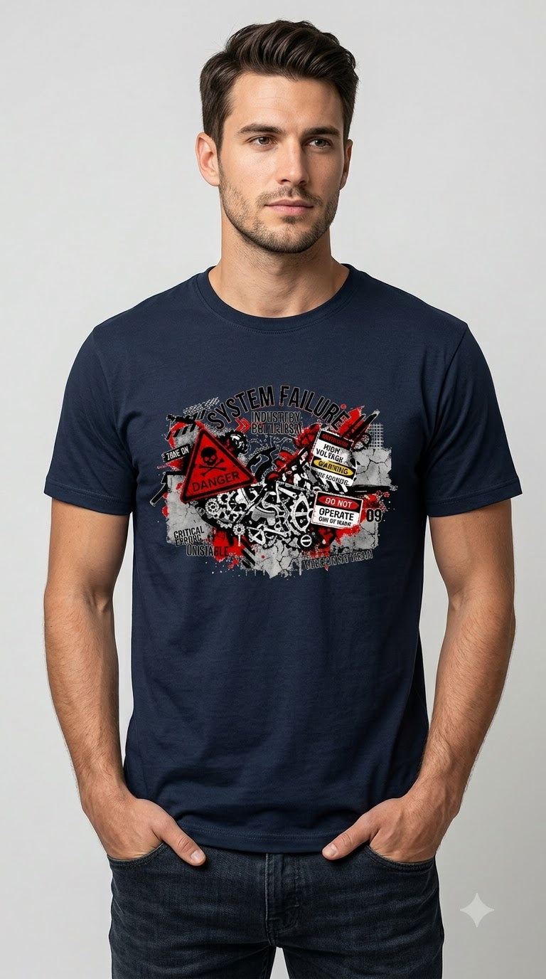 "System Failure" Industrial Chaos Graphic Tee by AuraReiment