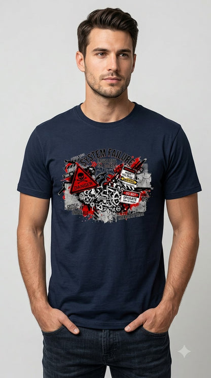 "System Failure" Industrial Chaos Graphic Tee by AuraReiment
