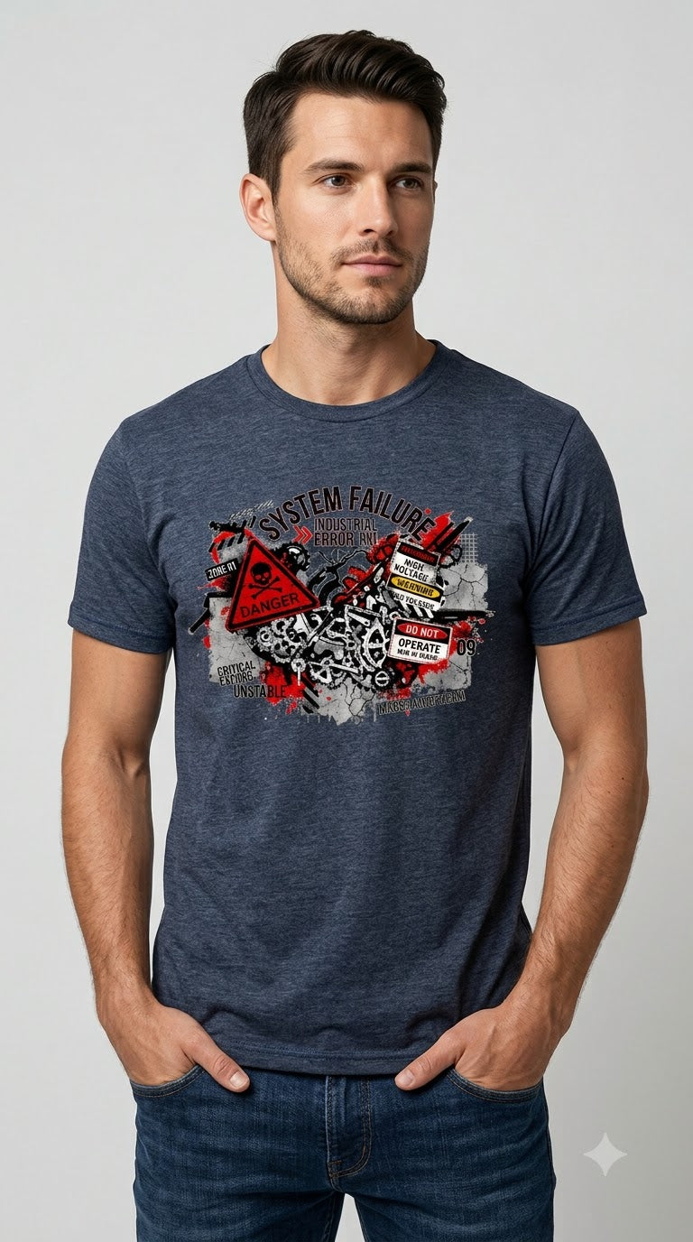 "System Failure" Industrial Chaos Graphic Tee by AuraReiment