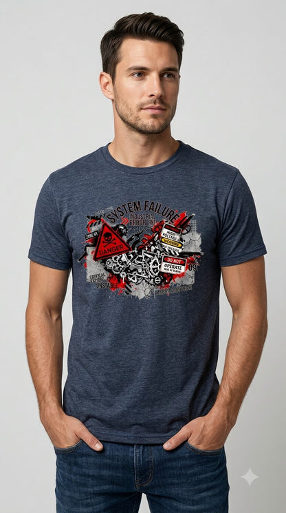 "System Failure" Industrial Chaos Graphic Tee by AuraReiment