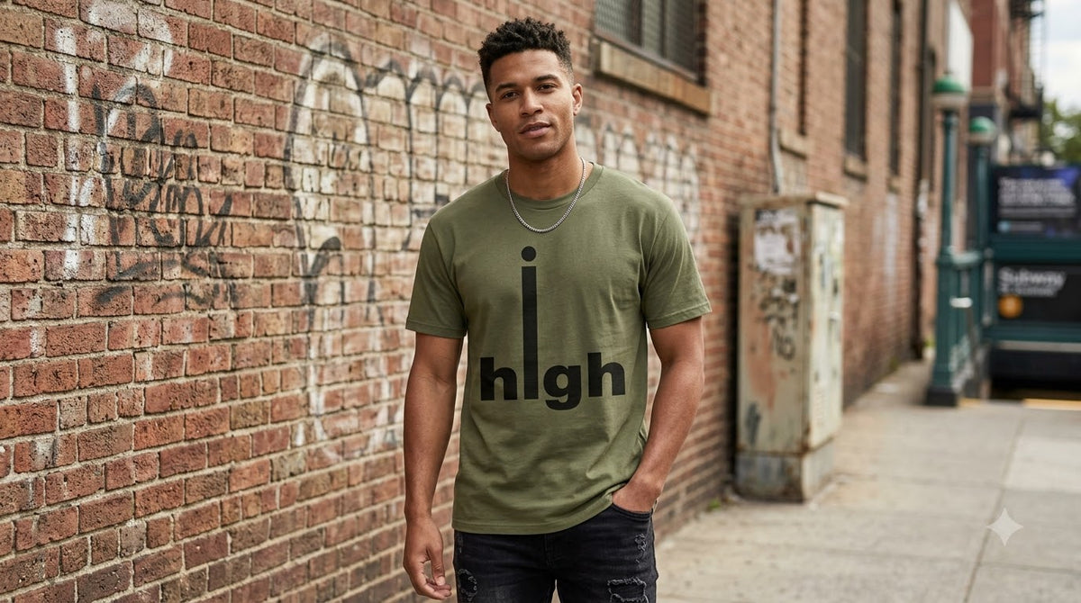 "High" Minimalist Typography Unisex Cotton Tee by AuraReiment