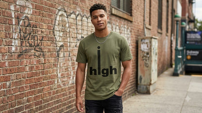 "High" Minimalist Typography Unisex Cotton Tee by AuraReiment