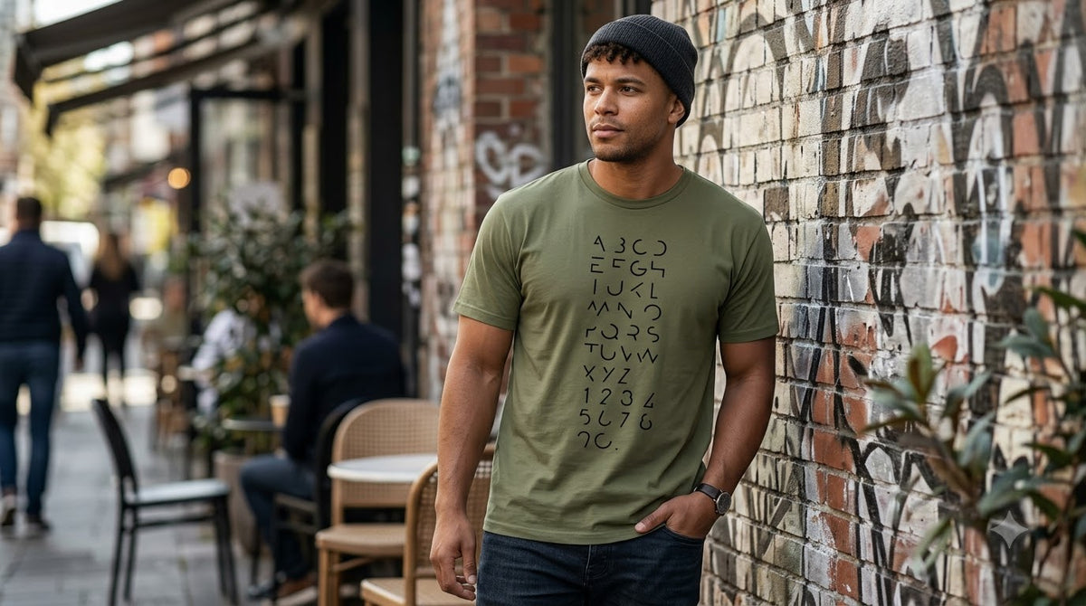 Abstract Alphabet & Numbers Printed Cotton Crew Tee by AuraReiment