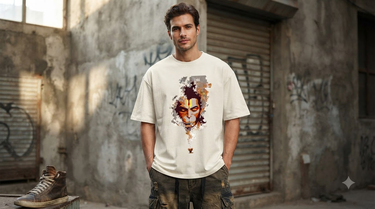 "Bajrangbali" Hanuman Graphic Oversized Tee by AuraReiment