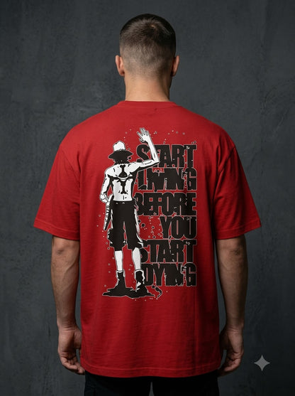 "Start Living" Anime Graphic Heavyweight Tee by AuraReiment