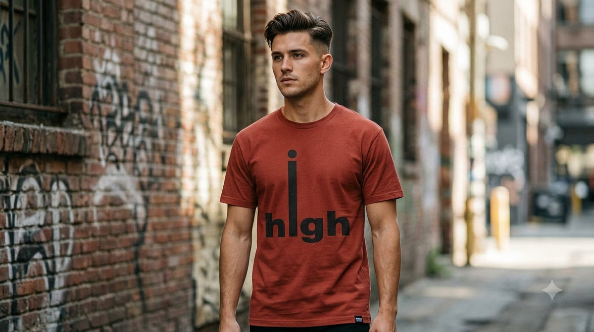 "High" Minimalist Typography Unisex Cotton Tee by AuraReiment