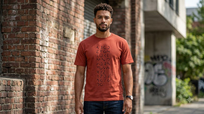 Abstract Alphabet & Numbers Printed Cotton Crew Tee by AuraReiment