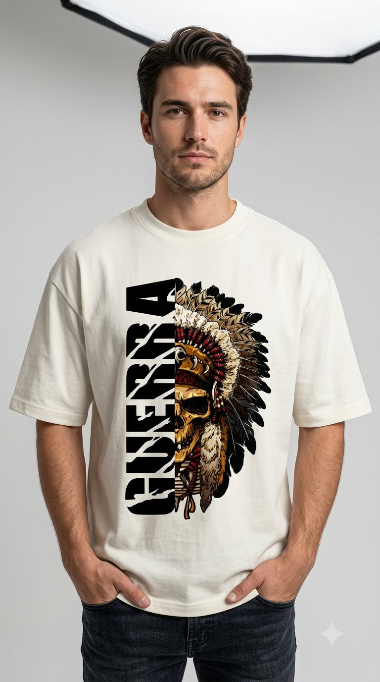 "Guerra" War Chief Skull Oversized Graphic Tee by AuraReiment