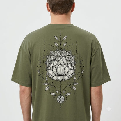 "Lotus Compass" Mindful Oversized Graphic Tee by AuraReiment