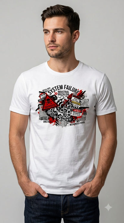 "System Failure" Industrial Chaos Graphic Tee by AuraReiment