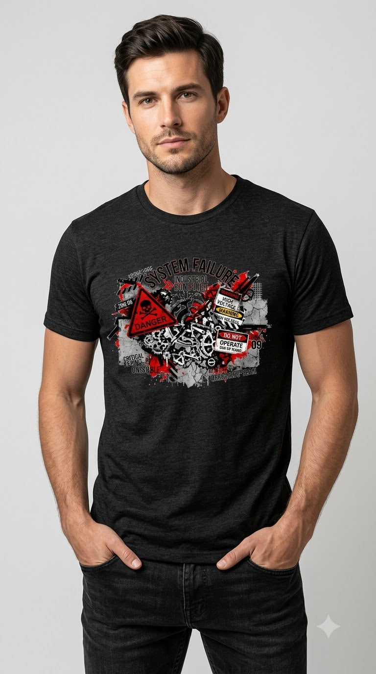 "System Failure" Industrial Chaos Graphic Tee by AuraReiment