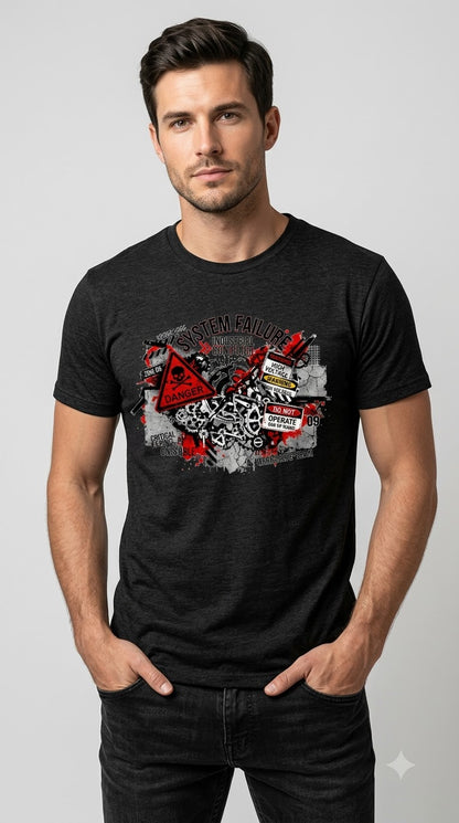 "System Failure" Industrial Chaos Graphic Tee by AuraReiment