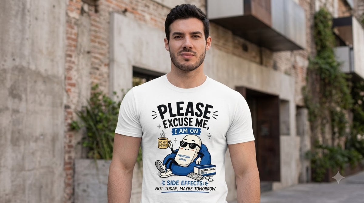 "Please Excuse Me" Paracetamol Graphic Unisex Oversized Tee by AuraReiment