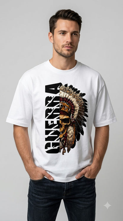 "Guerra" War Chief Skull Oversized Graphic Tee by AuraReiment