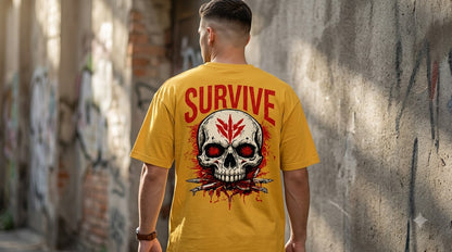 Survive Skull Print Heavyweight Unisex Oversized Tee by AuraReiment