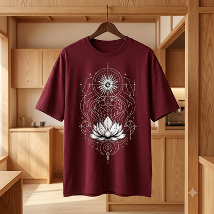 Sacred Geometry Lotus Oversized Heavyweight Tee by AuraReiment