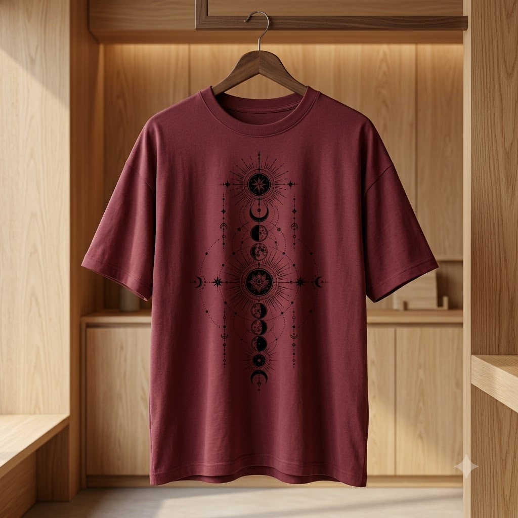 Mystical Lunar Mandala Oversized Heavyweight Tee by AuraReiment