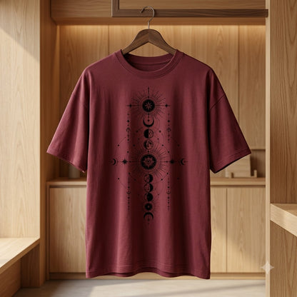 Mystical Lunar Mandala Oversized Heavyweight Tee by AuraReiment